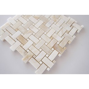 White Onyx Basketweave Polished Mosaic  with White Onyx Dots